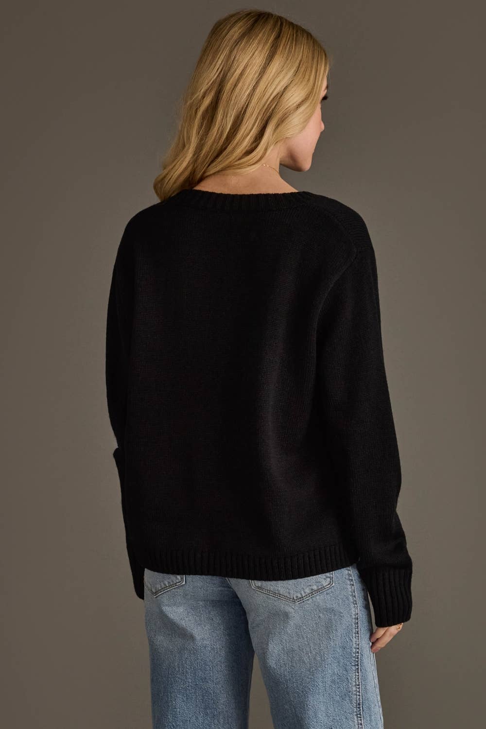 espresso martini black graphic knit sweater at the rustic barn in killingworth ct