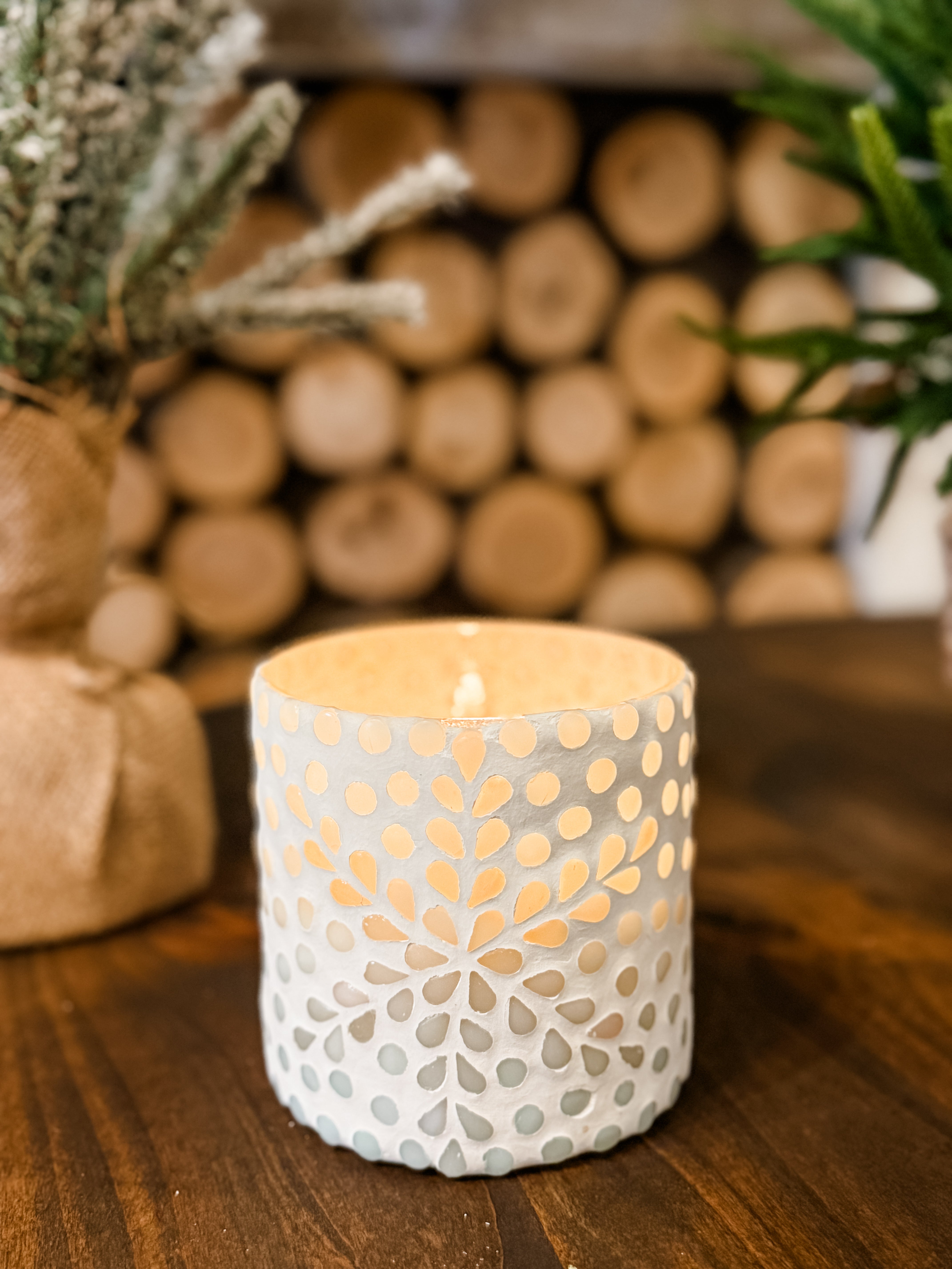 eucalyptus, cypress and tonka bean hand-poured soy candle for Christmas at The Rustic Barn in Killingworth CT