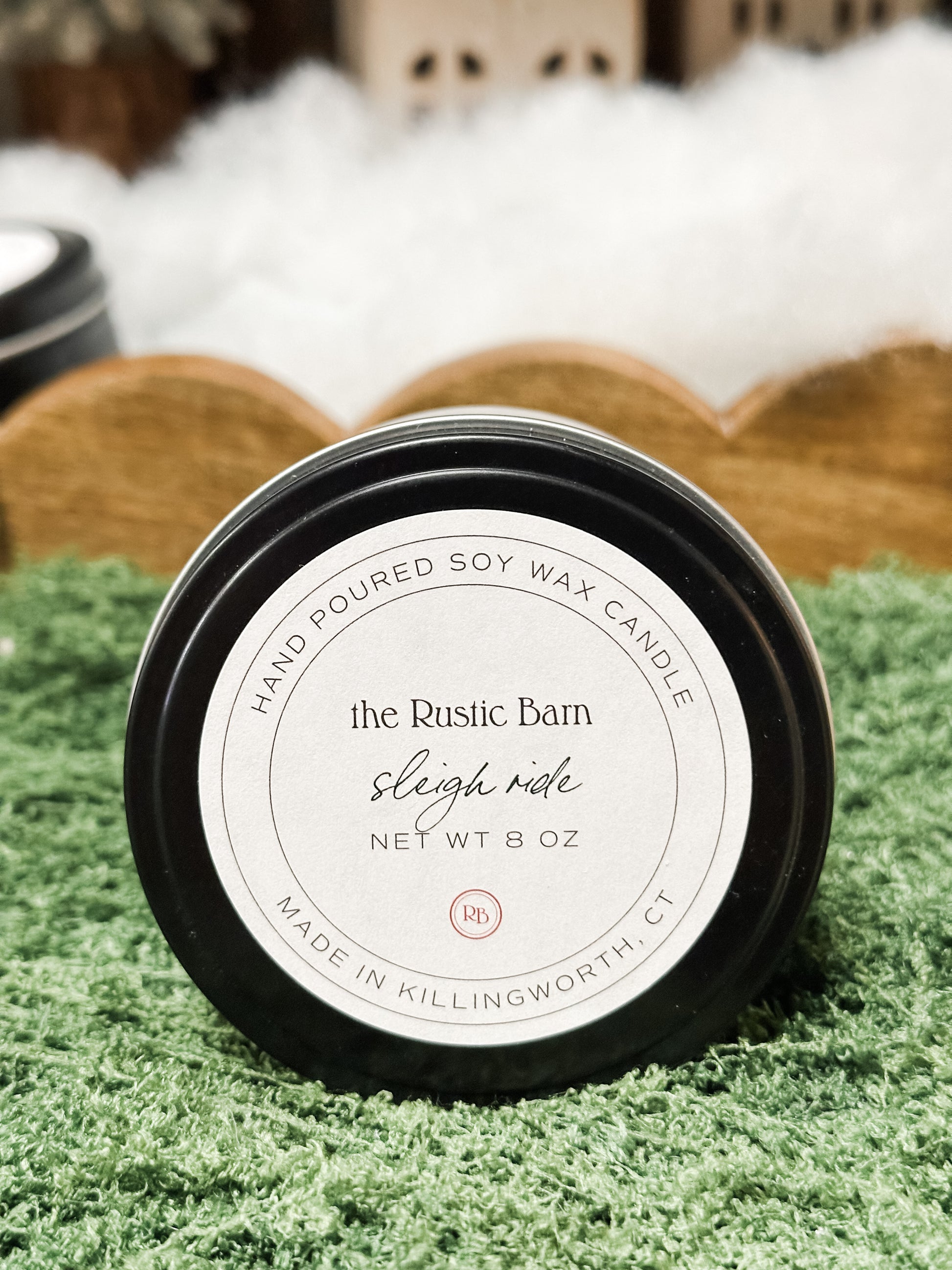 eucalyptus, pine, rosemary, oak moss, and cedar hand-poured soy candle at The Rustic Barn in Killingworth CT