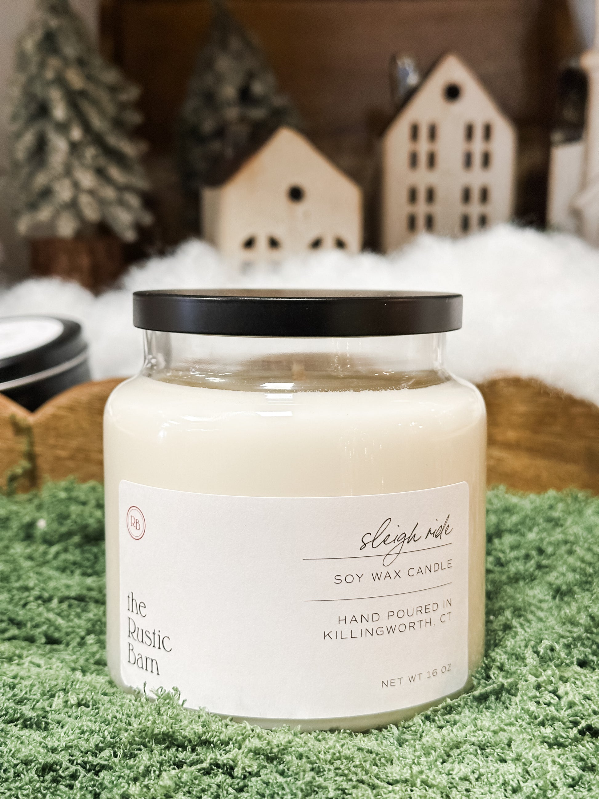 eucalyptus, pine, rosemary, oak moss, and cedar hand-poured soy candle at The Rustic Barn in Killingworth CT