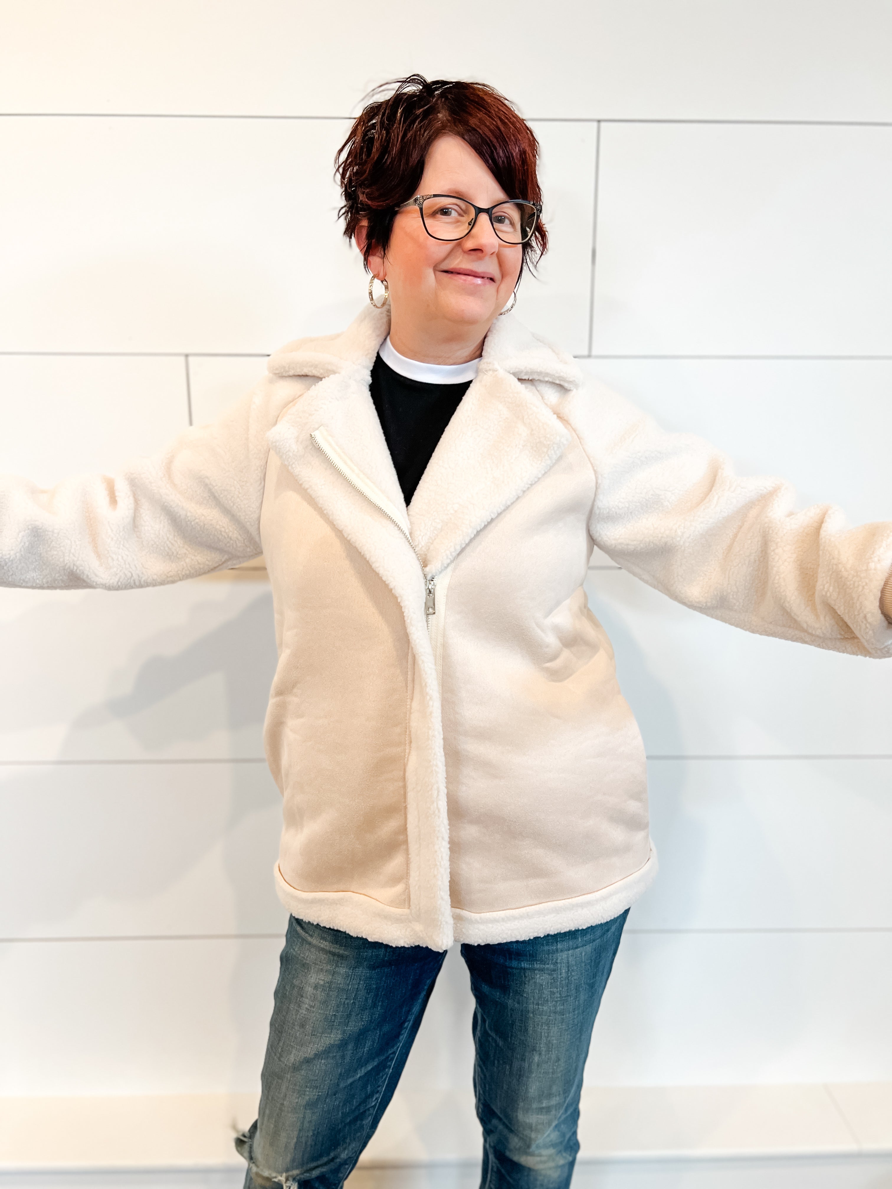 European American women's slim fur motorcycle jacket at the Rustic Barn in Killingworth, CT