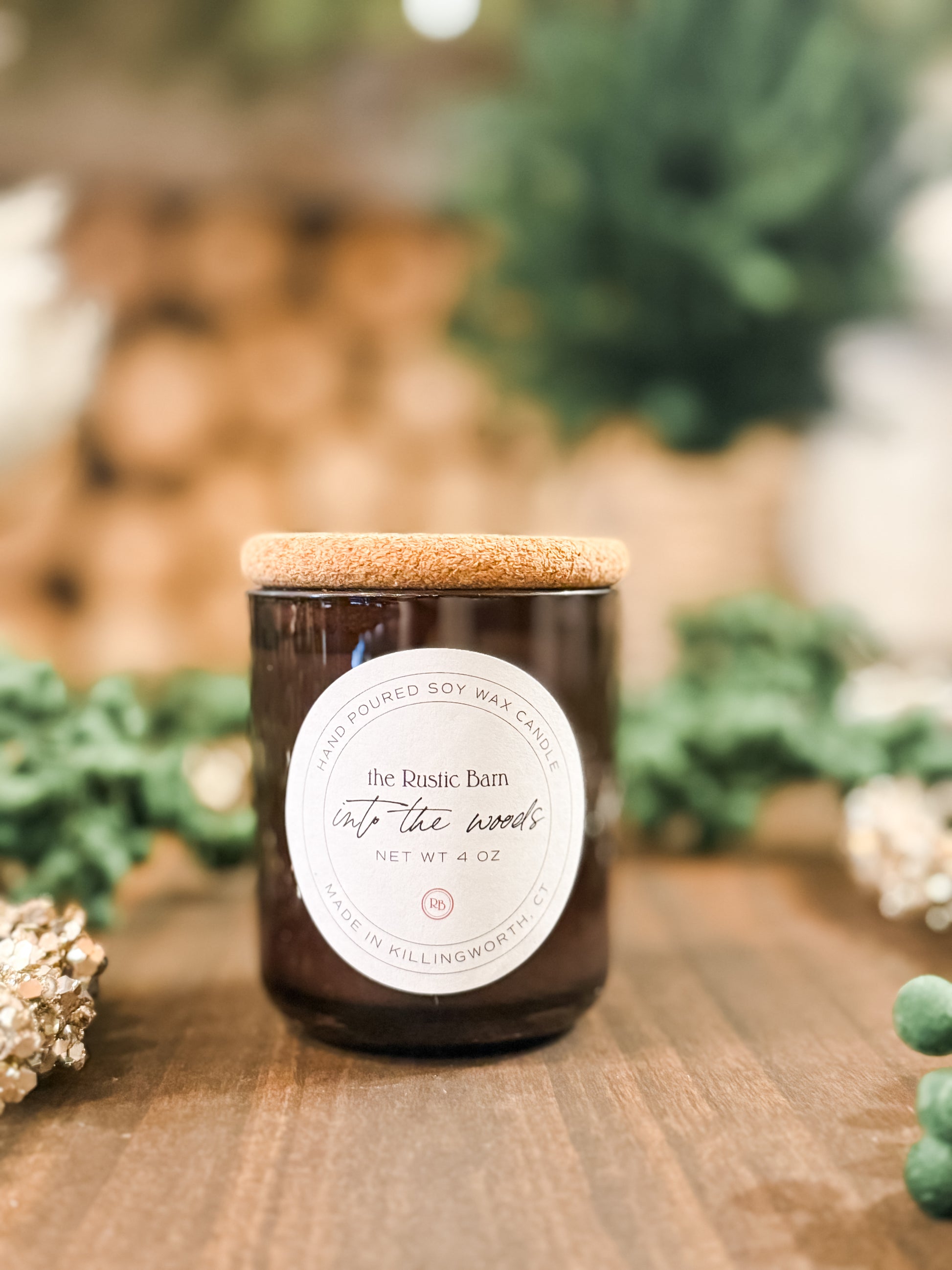 evergreen sprue and moss hand-poured 4 ounce soy candle at The Rustic Barn in Killingworth CT