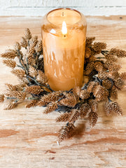 fall brown pinecone candle ring at the rustic barn in killingworth ct