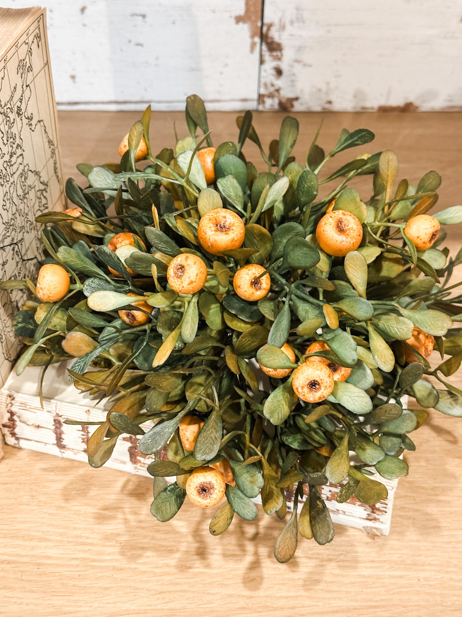 faux olive leaf fall half sphere at the rustic barn in killingworth ct