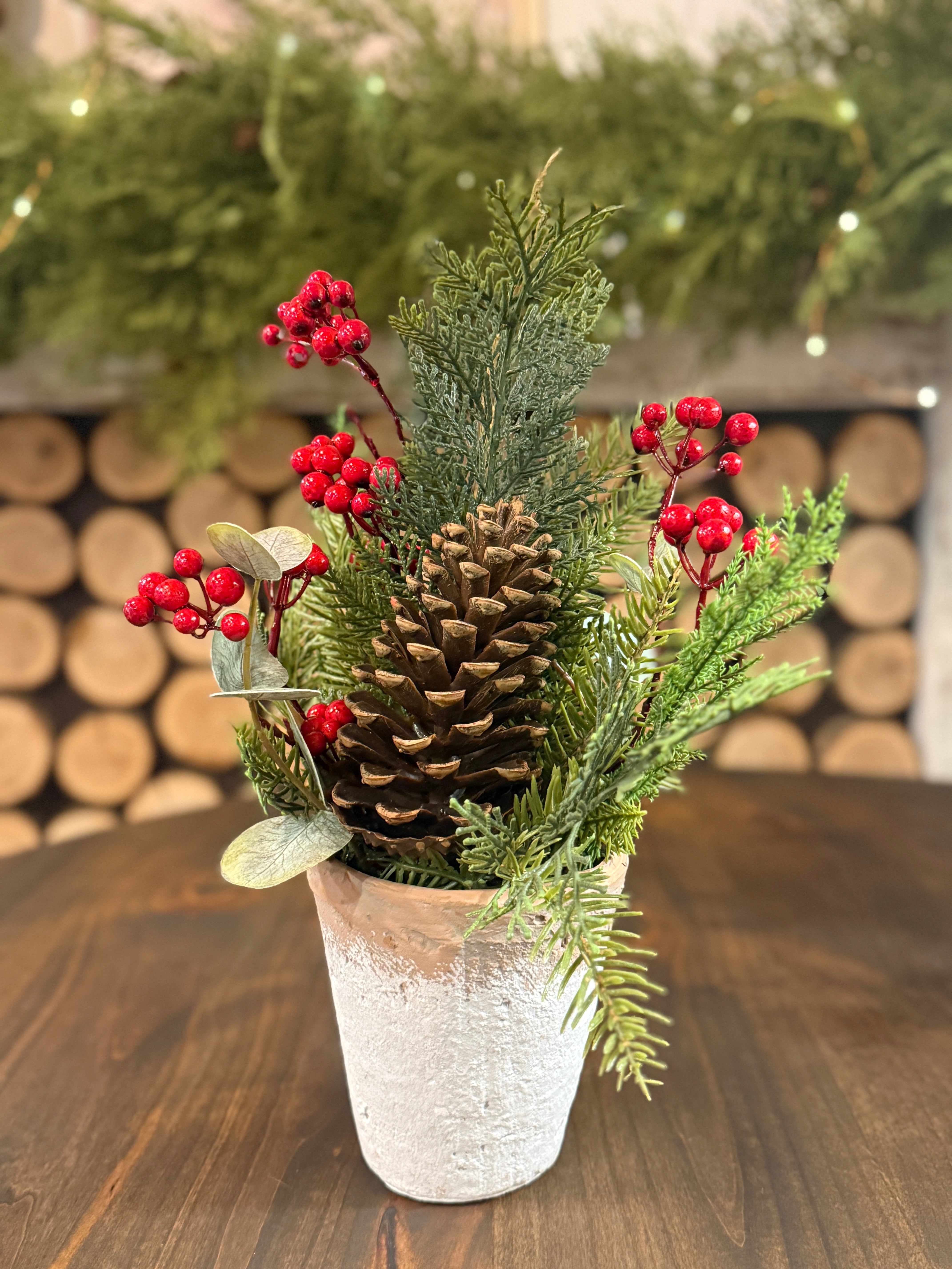 Berry & Pinecone in Cement Pot – The Rustic Barn