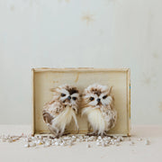 faux fur owl brown and white christmas ornaments at the rustic barn in killingworth ct