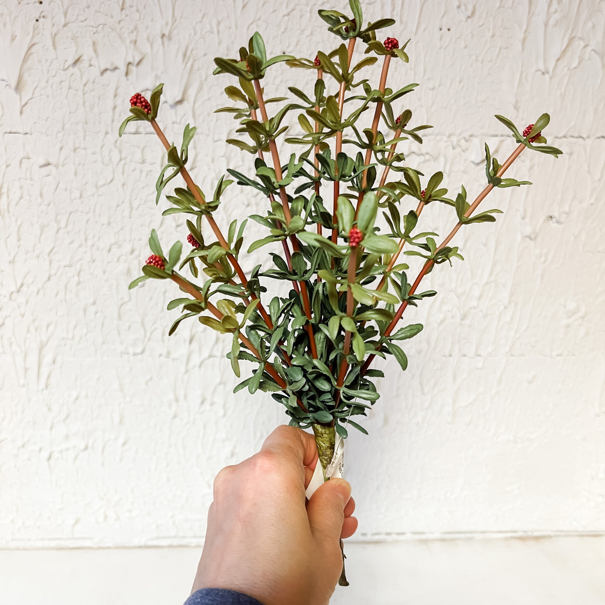 faux green floral stems with buds at the rustic barn in Killingworth ct