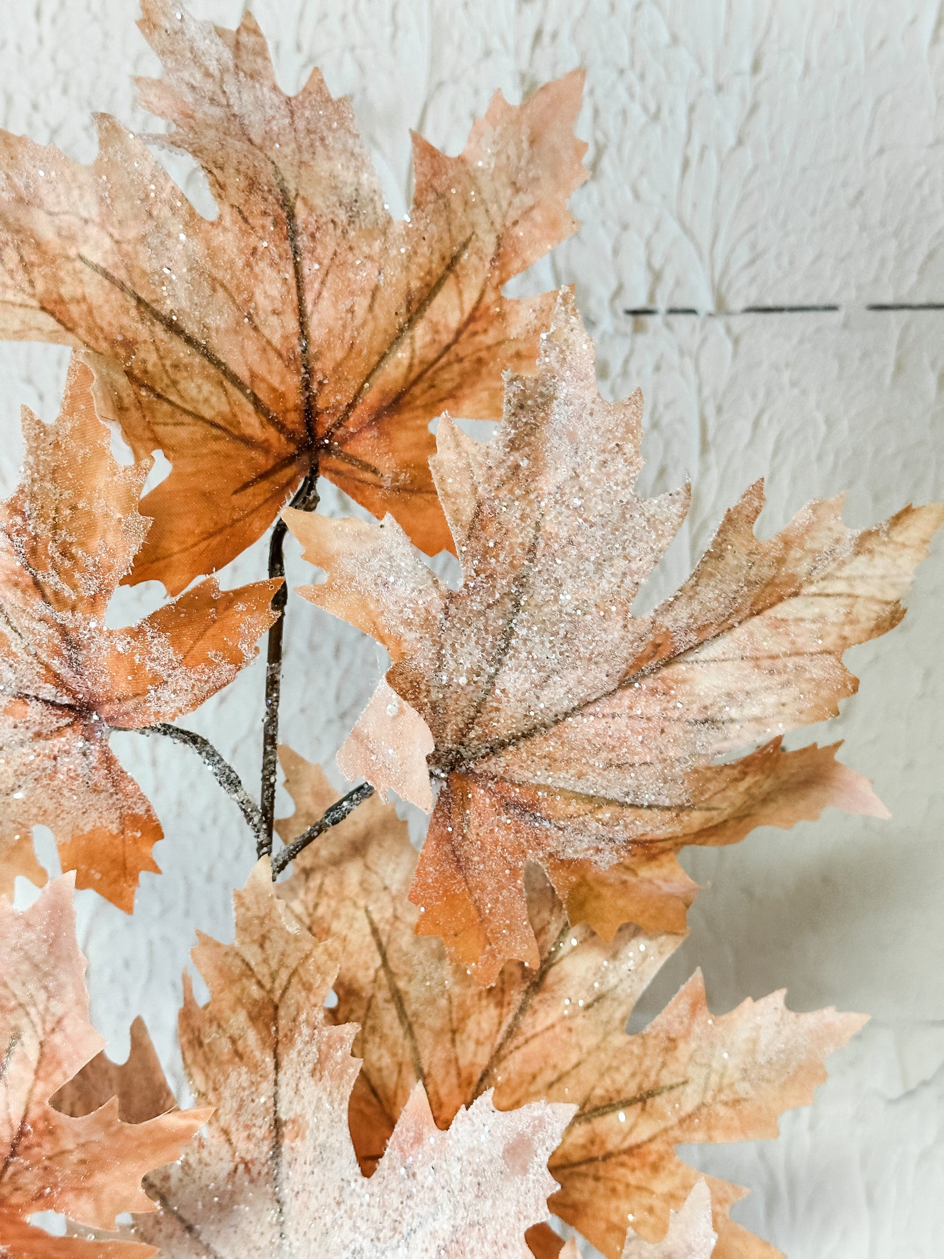 faux iced maple leaf fall spray at the Rustic Barn in Killingworth CT
