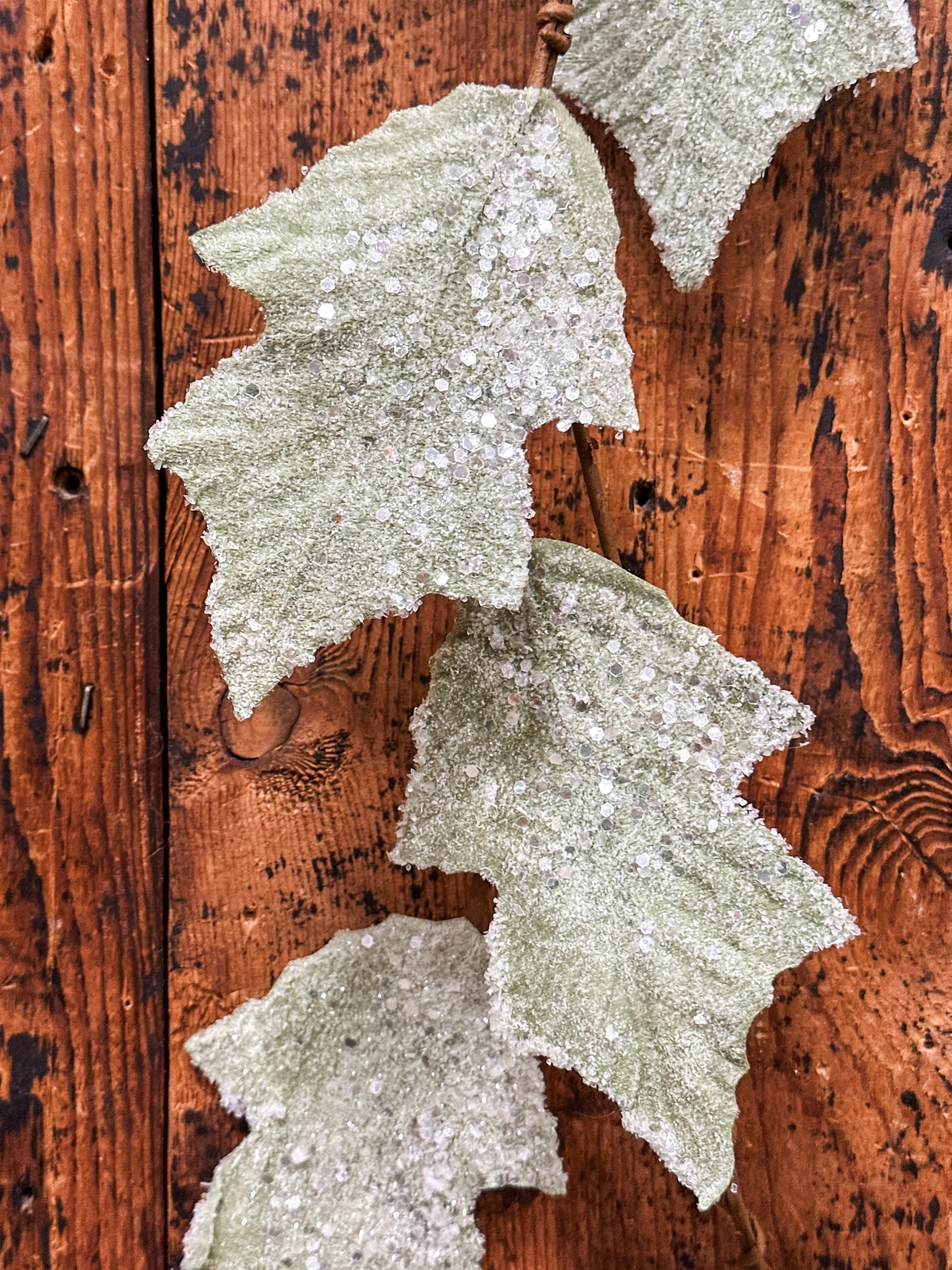 faux leaf garland with glitter at The Rustic Barn in Killingworth CT