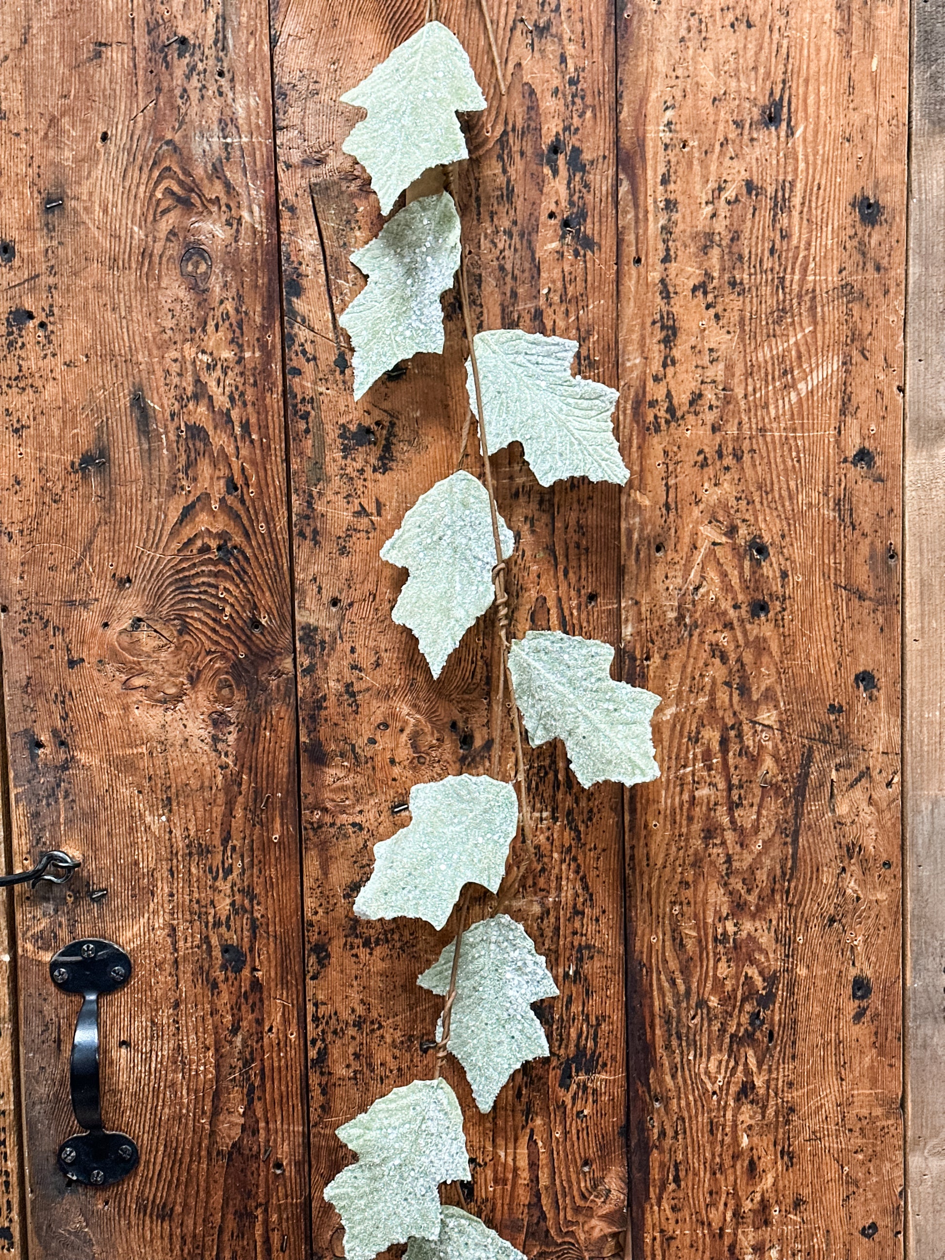 faux leaf garland with glitter at The Rustic Barn in Killingworth CT