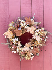 faux maple leaf and berry fall wreath at The Rustic Barn in Killingworth CT