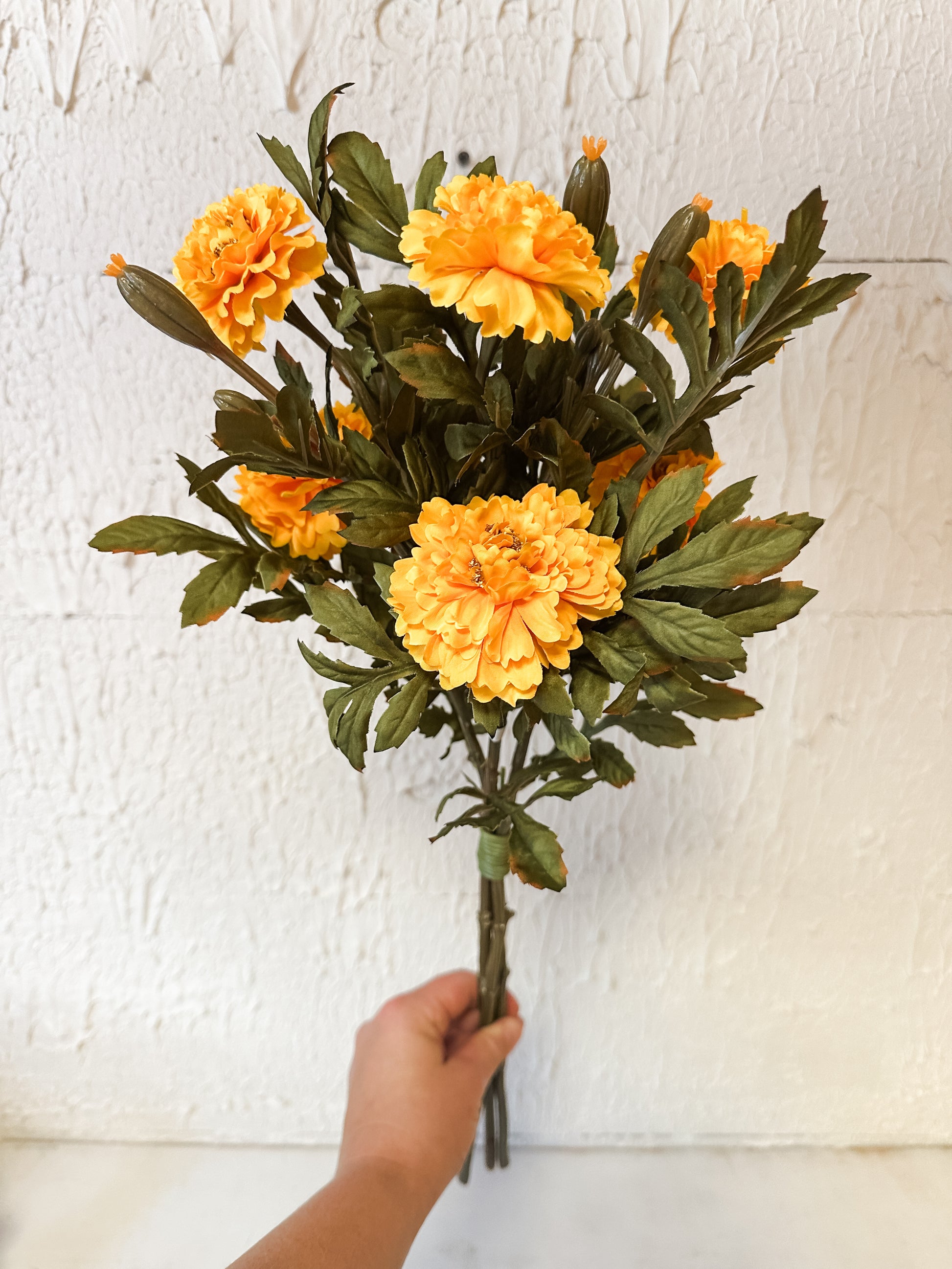 yellow faux marigolds bush at The Rustic Barn in Killingworth CT