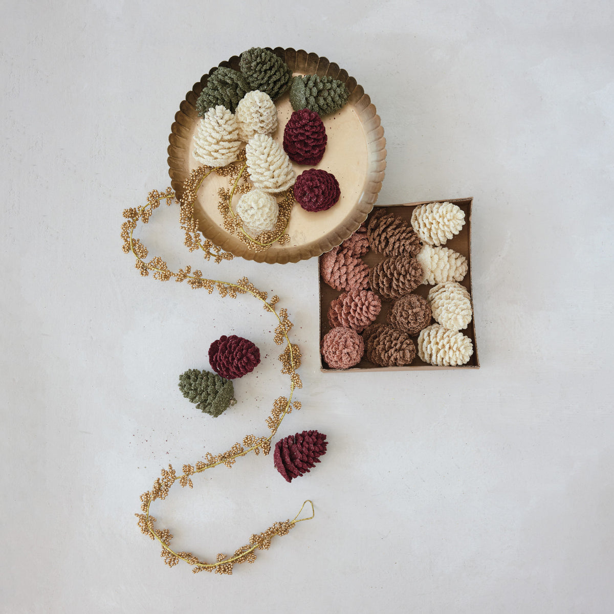 aux pinecones with glitter burgundy assortment at the rustic barn in killingworth ct