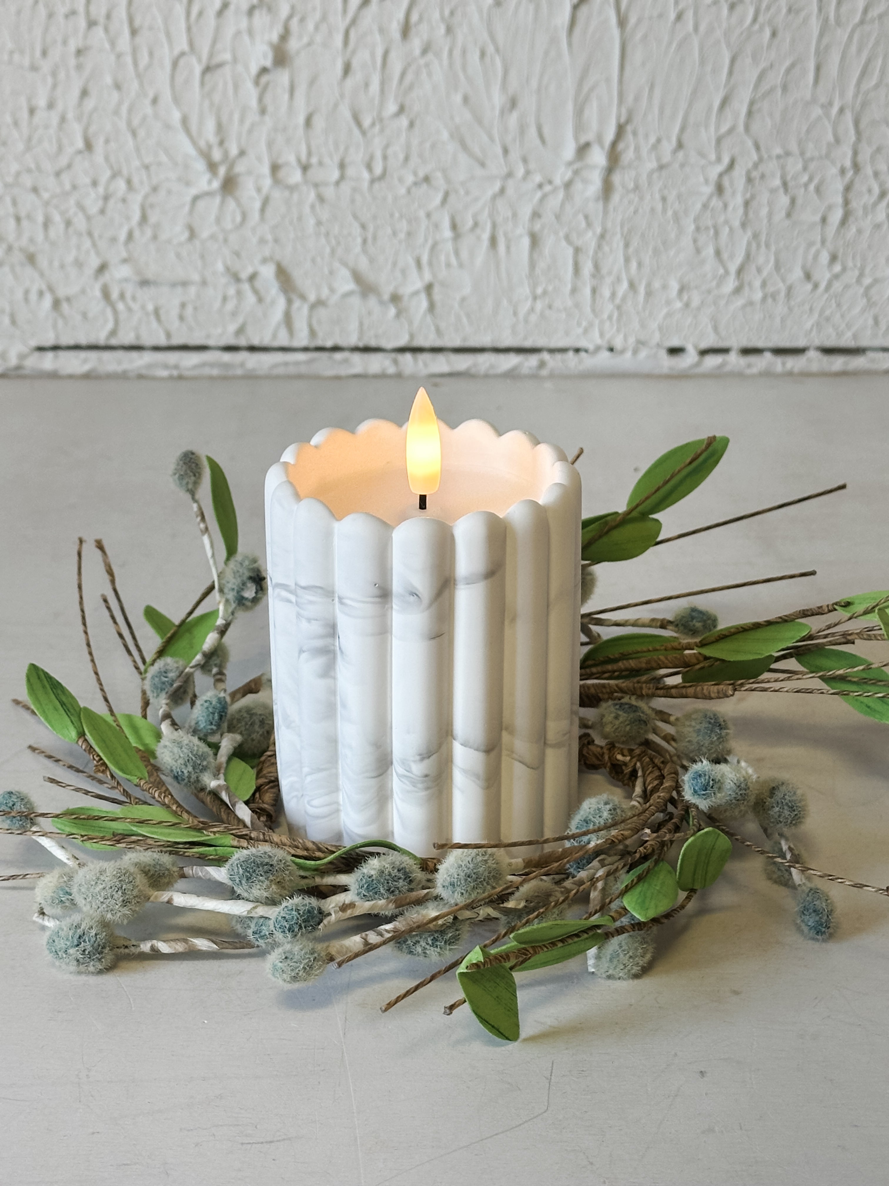 faux pussy willow 3 inch candle ring at the Rustic Barn in Killingworth, CT