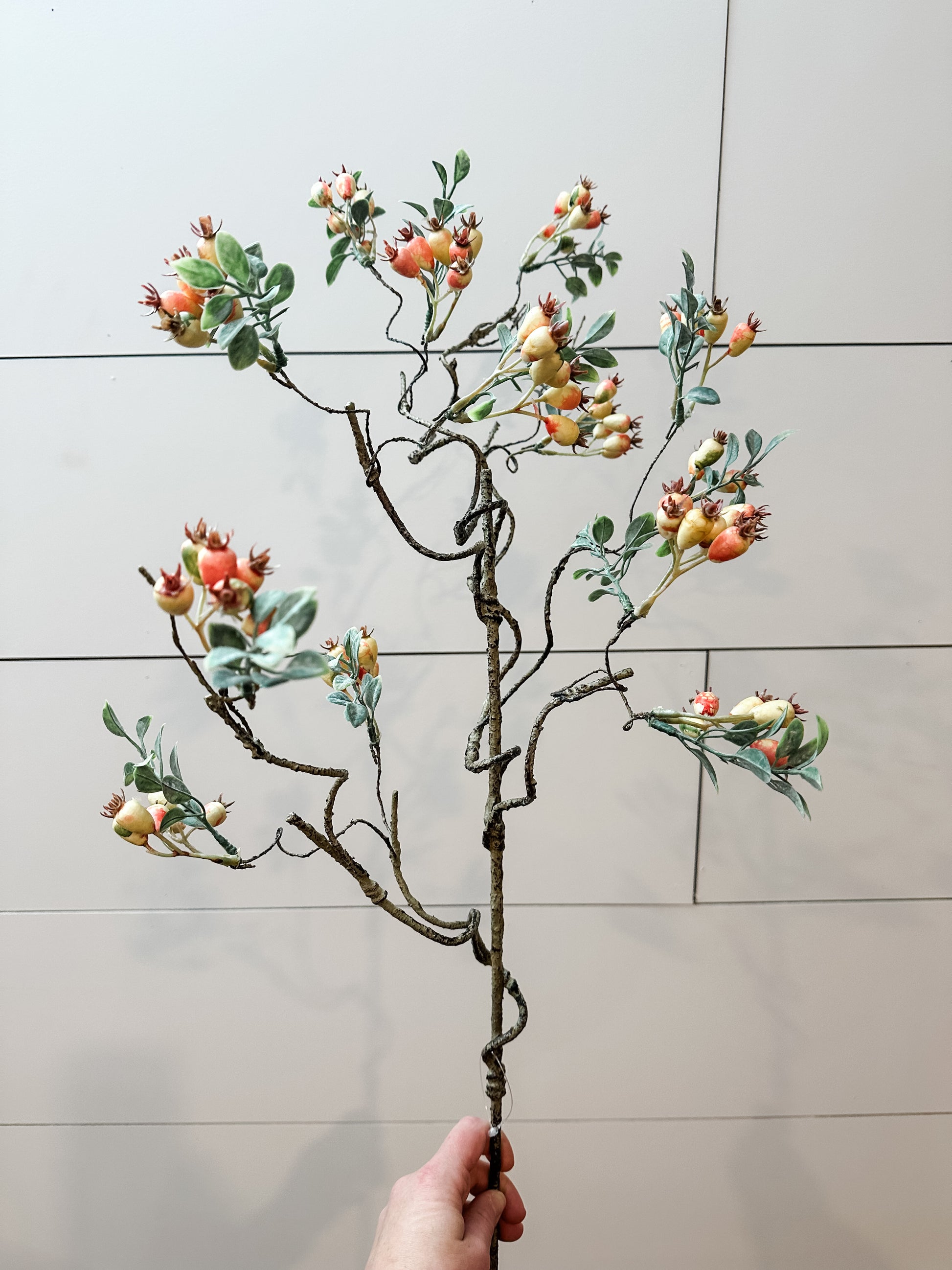 faux pink rose hip stem at the Rustic Barn in Killingworth, CT