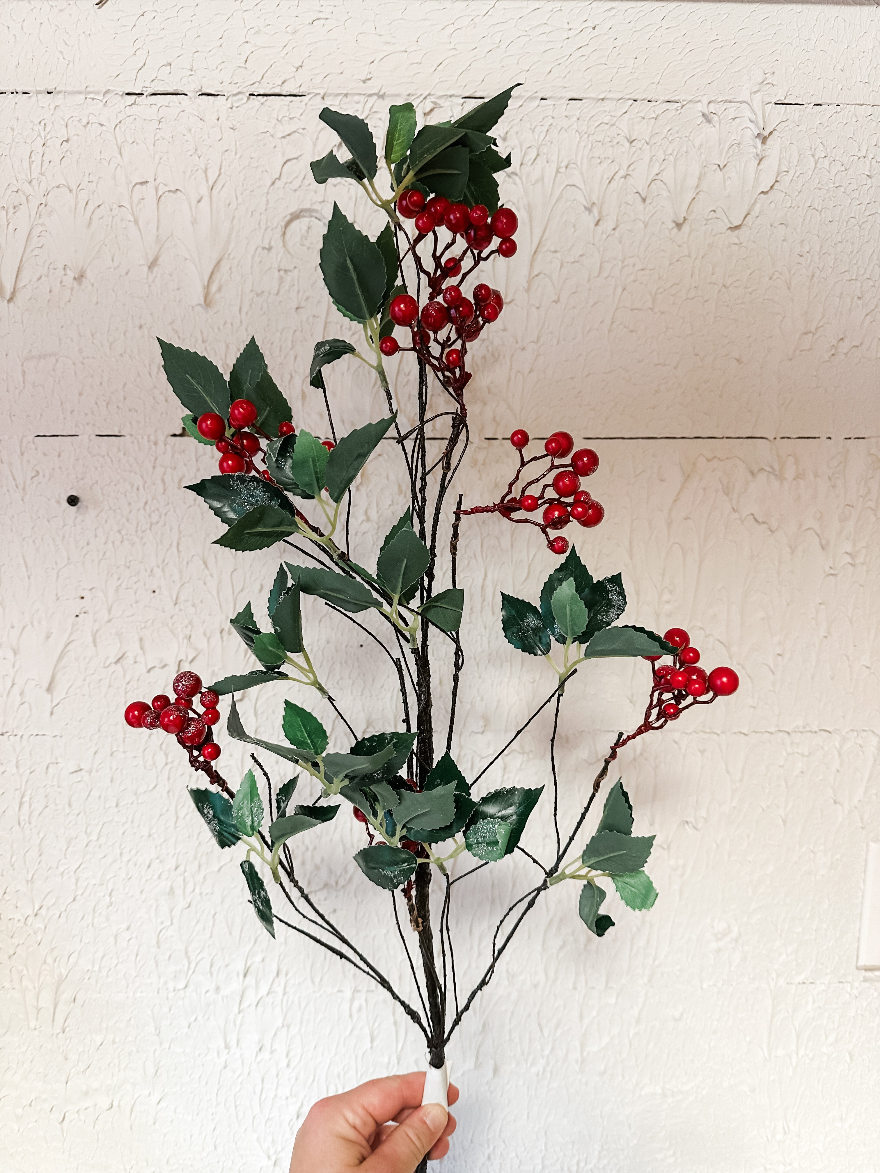 faux snowed red berry spray at The Rustic Barn in Killingworth CT