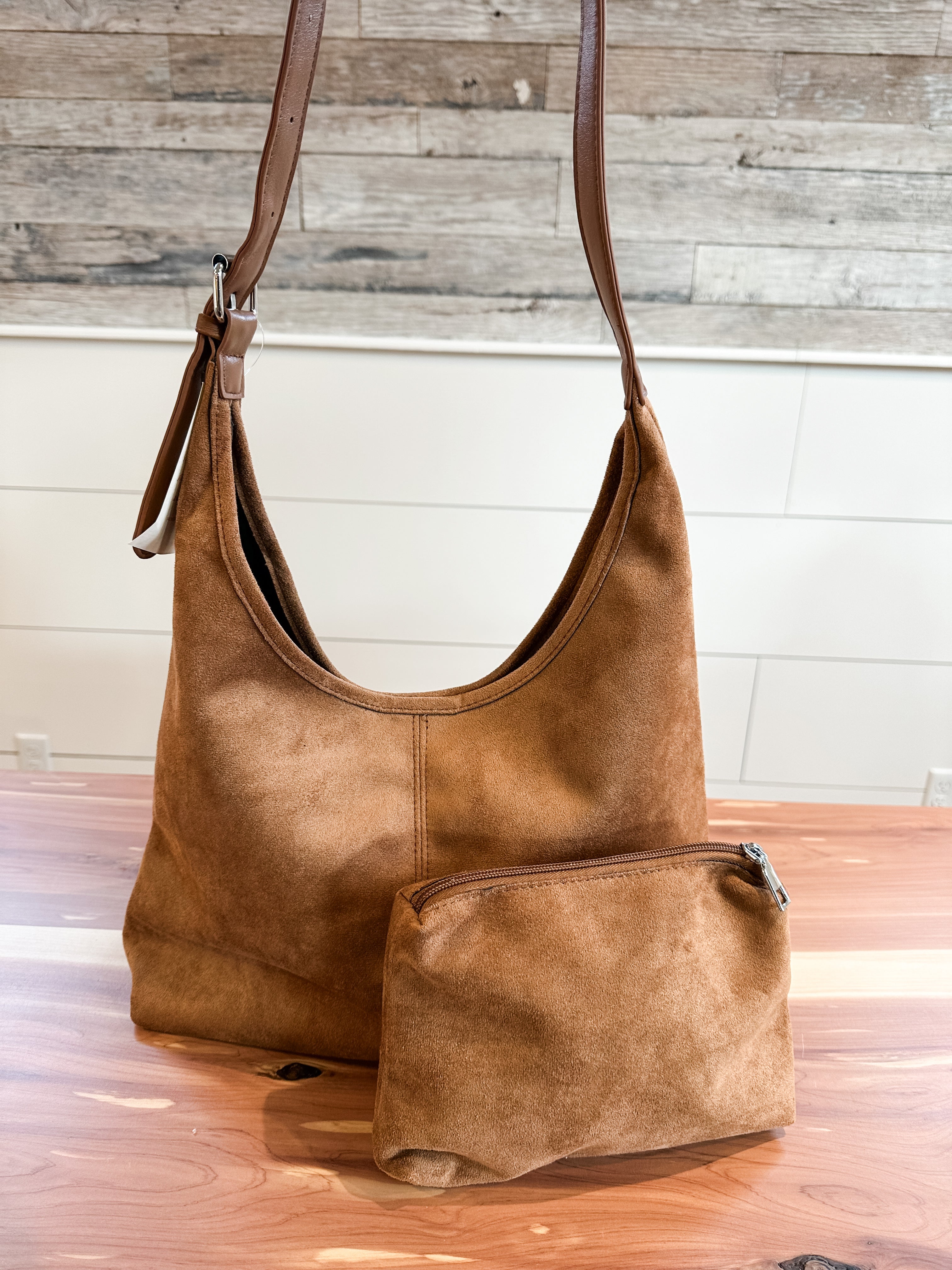 faux suede commuter tote at the Rustic Barn in Killingworth, CT