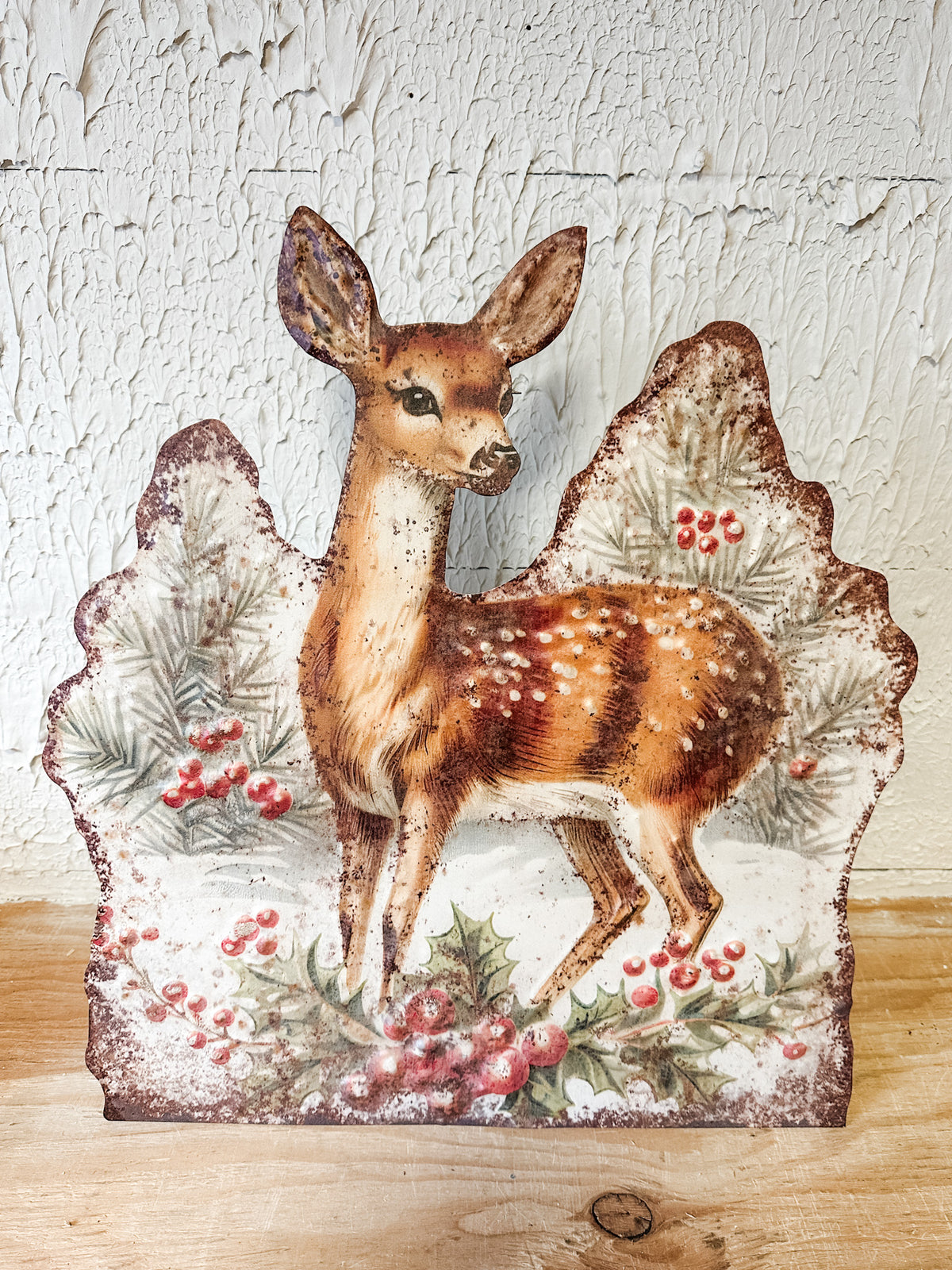 Fawn holly Christmas board decor for sale at the rustic barn in killingworth,CT