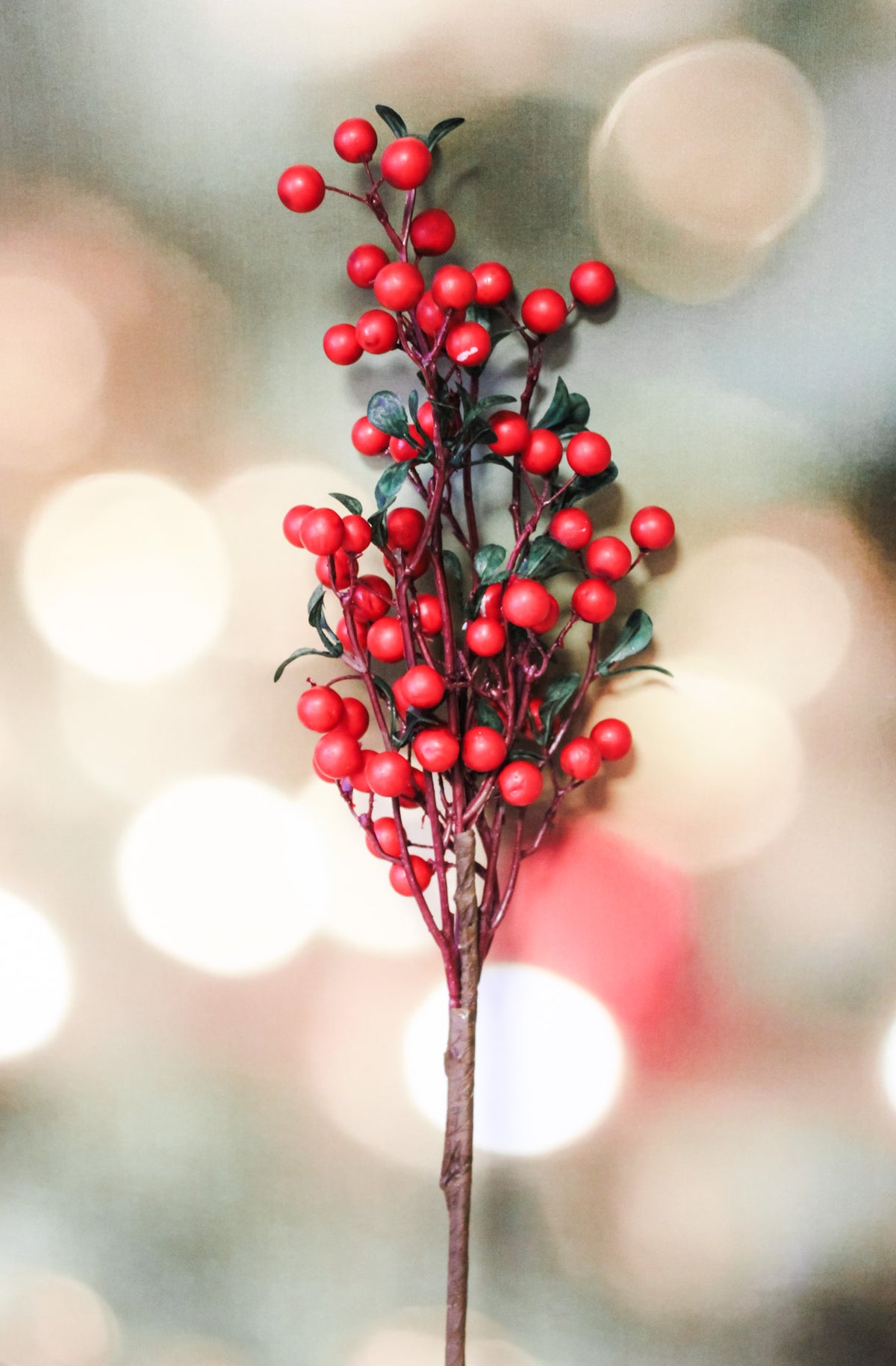 Festive bright red christmas berry pick for outdoor weatherproof faux christmas floral 