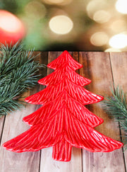 11.5” Festive Red Ceramic Christmas Tree Serving Platter