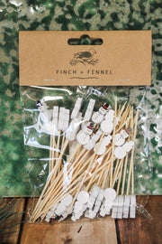 festive snowman bamboo appetizer sticks 50 count for holiday and christmas party hosting charcuterie boards for sale at the rustic barn in killingworth, CT
