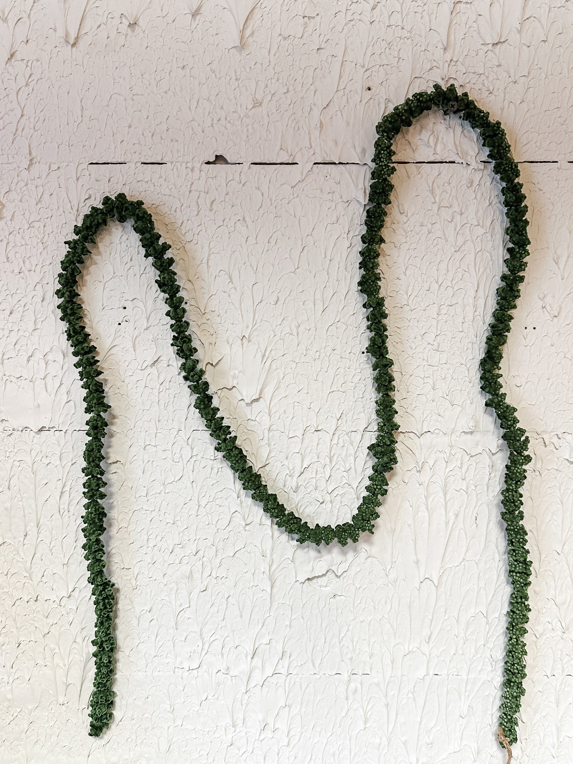 green flocked foam ball garland at The Rustic Barn in Killingworth CT