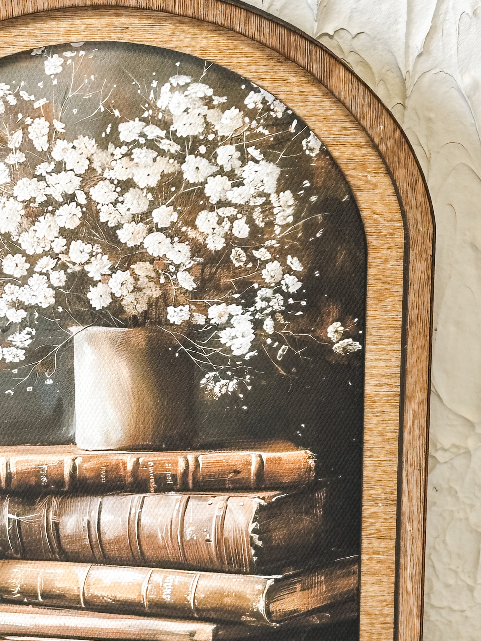 Floral Book Stack Arch Top Framed Canvas at the Rustic Barn in Killingworth, CT