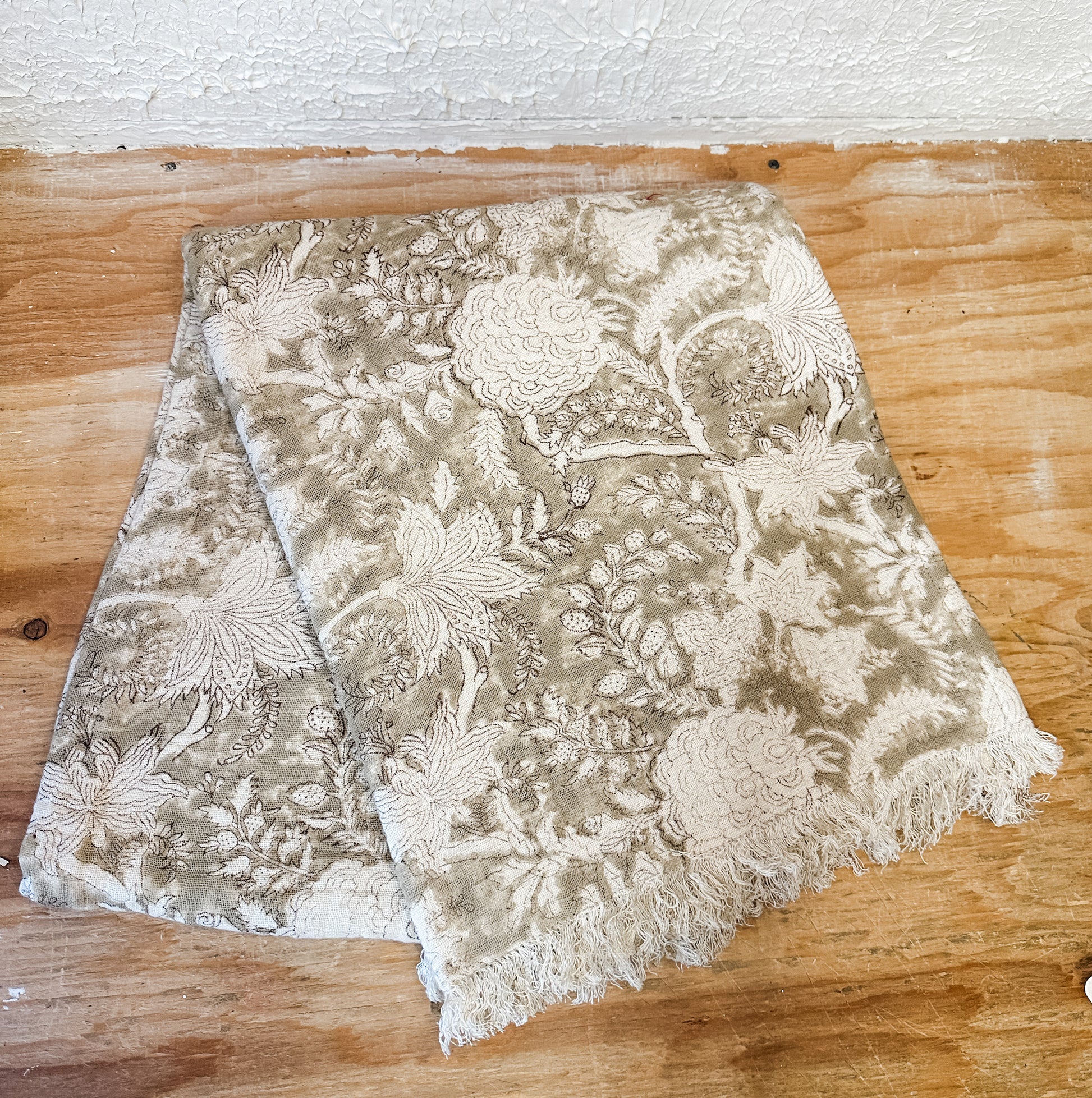 Floral cream and brown throw cotton blanket handcrafted from the rustic barn in killingworth, CT