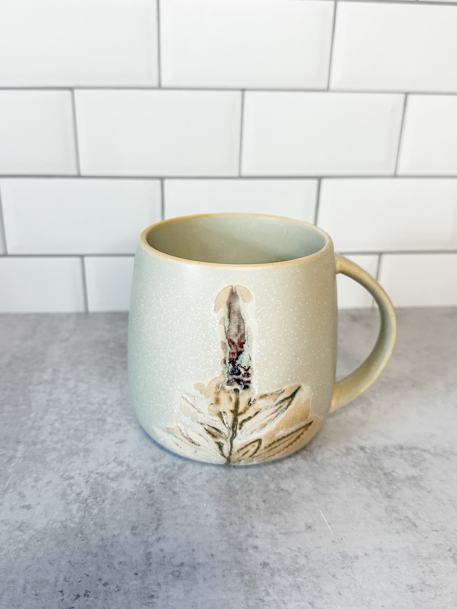 Floral hand painted stoneware mugs for fall for sale at the rustic barn in killingworth, CT