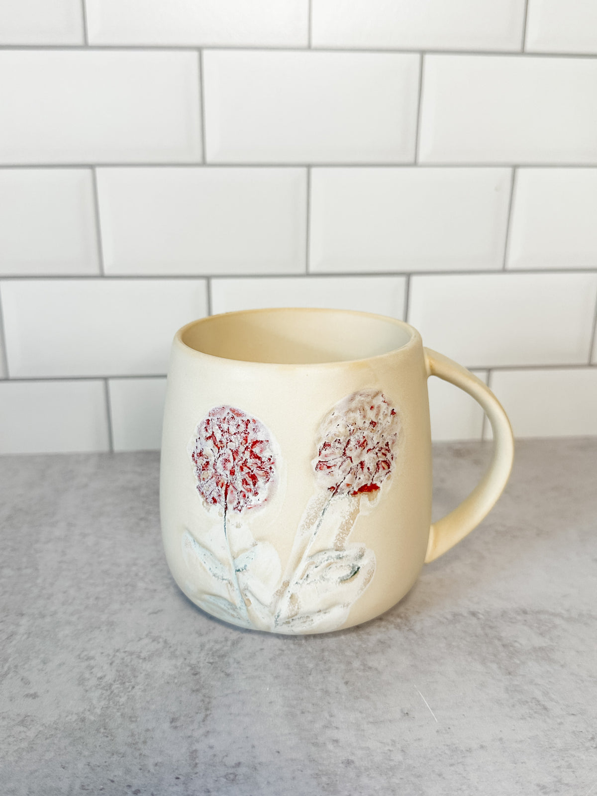 Floral hand painted stoneware mugs for fall for sale at the rustic barn in killingworth, CT