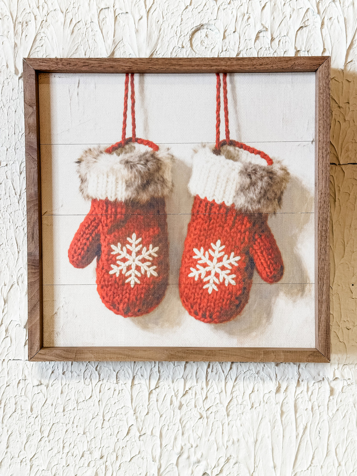 framed print of red mittens for christmas at the rustic barn in killingworth ct