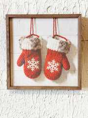 framed print of red mittens for christmas at the rustic barn in killingworth ct