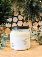 fraser fir, cypress, everygreen, and lemon scented hand-poured soy candle in 16 oz apothecary jar at The Rustic Barn in Killingworth CT