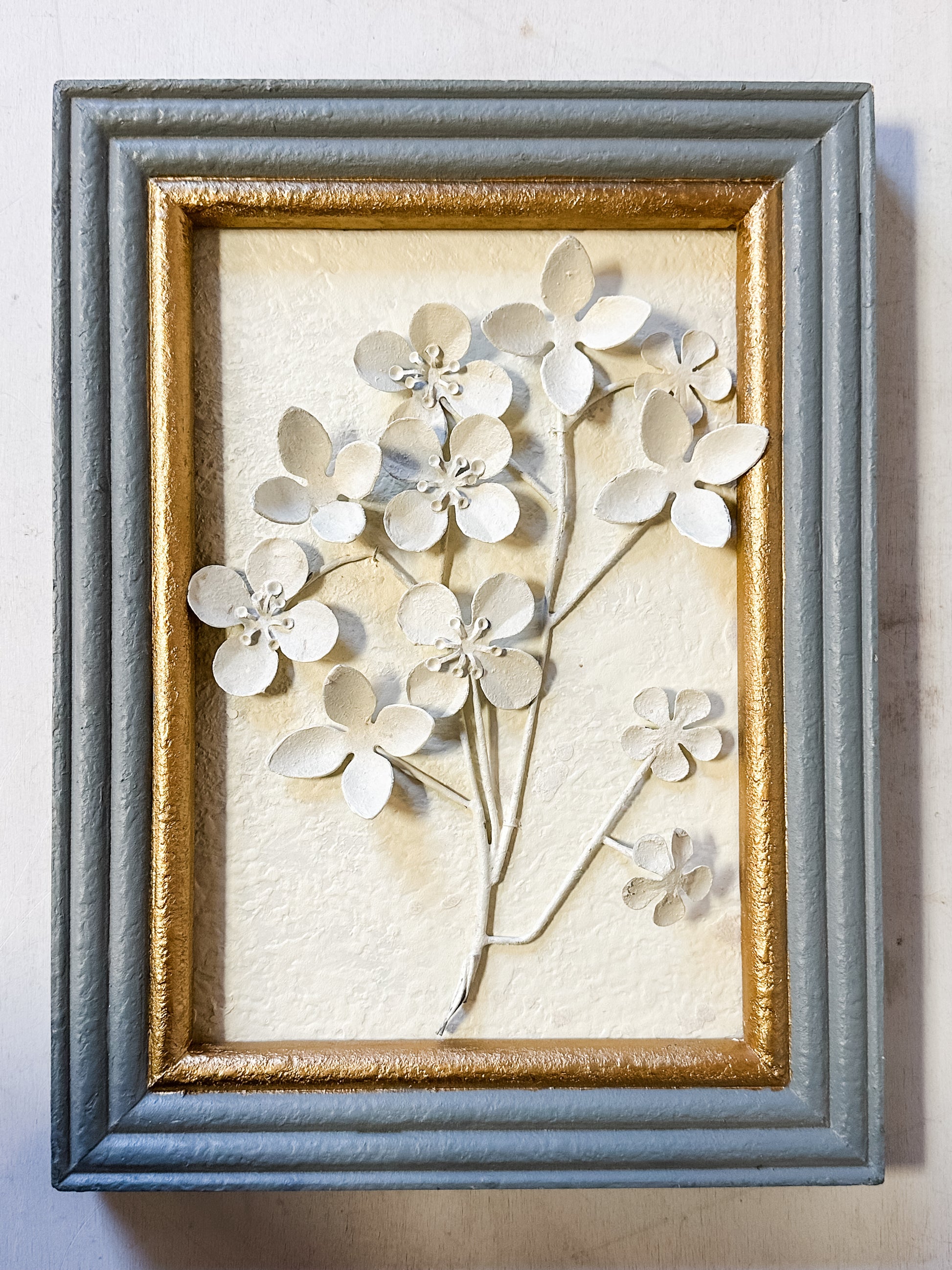 French blue 3D botanical wall art at The Rustic Barn in Killingworth, CT