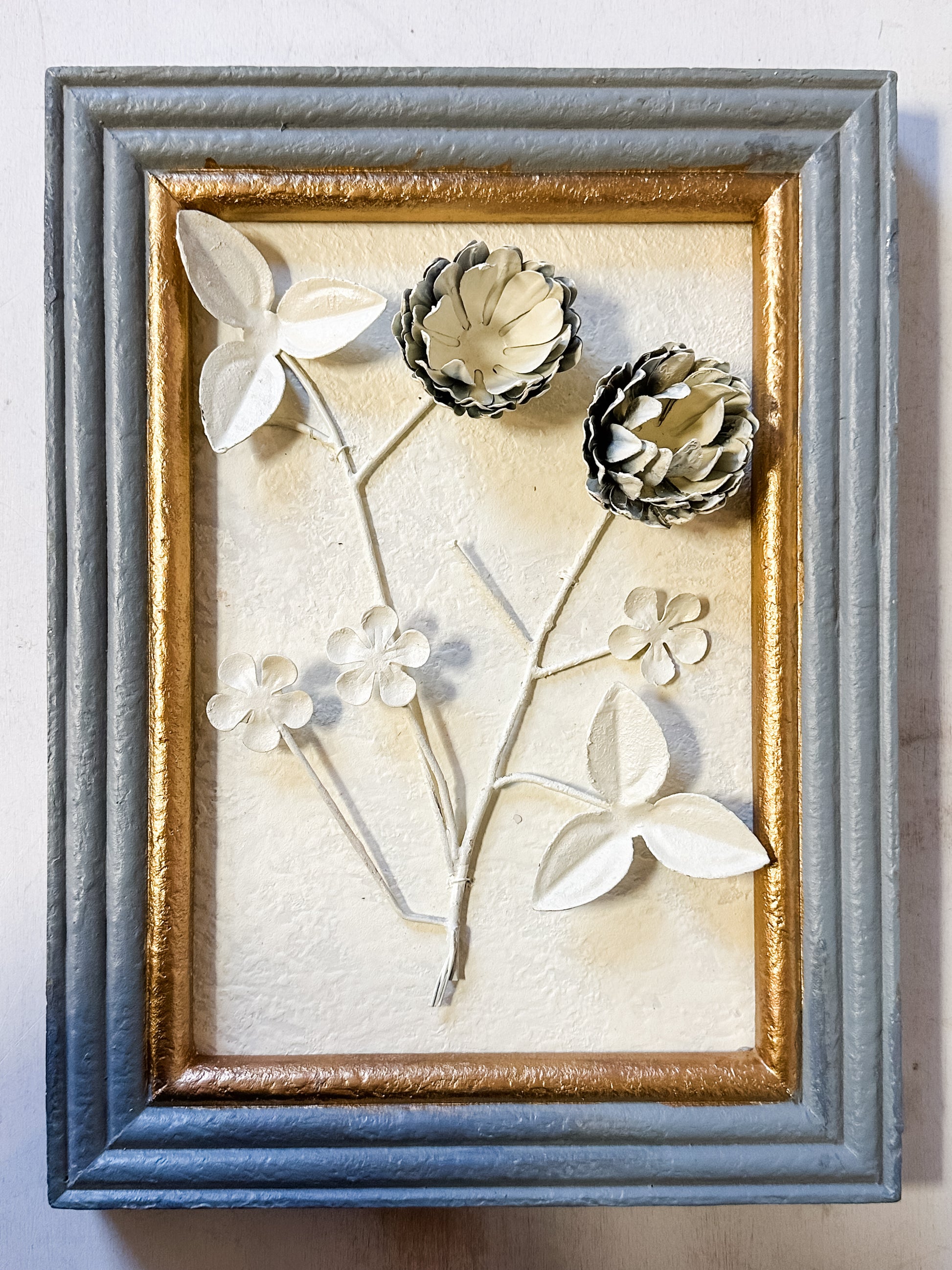 French blue 3D botanical wall art at The Rustic Barn in Killingworth, CT