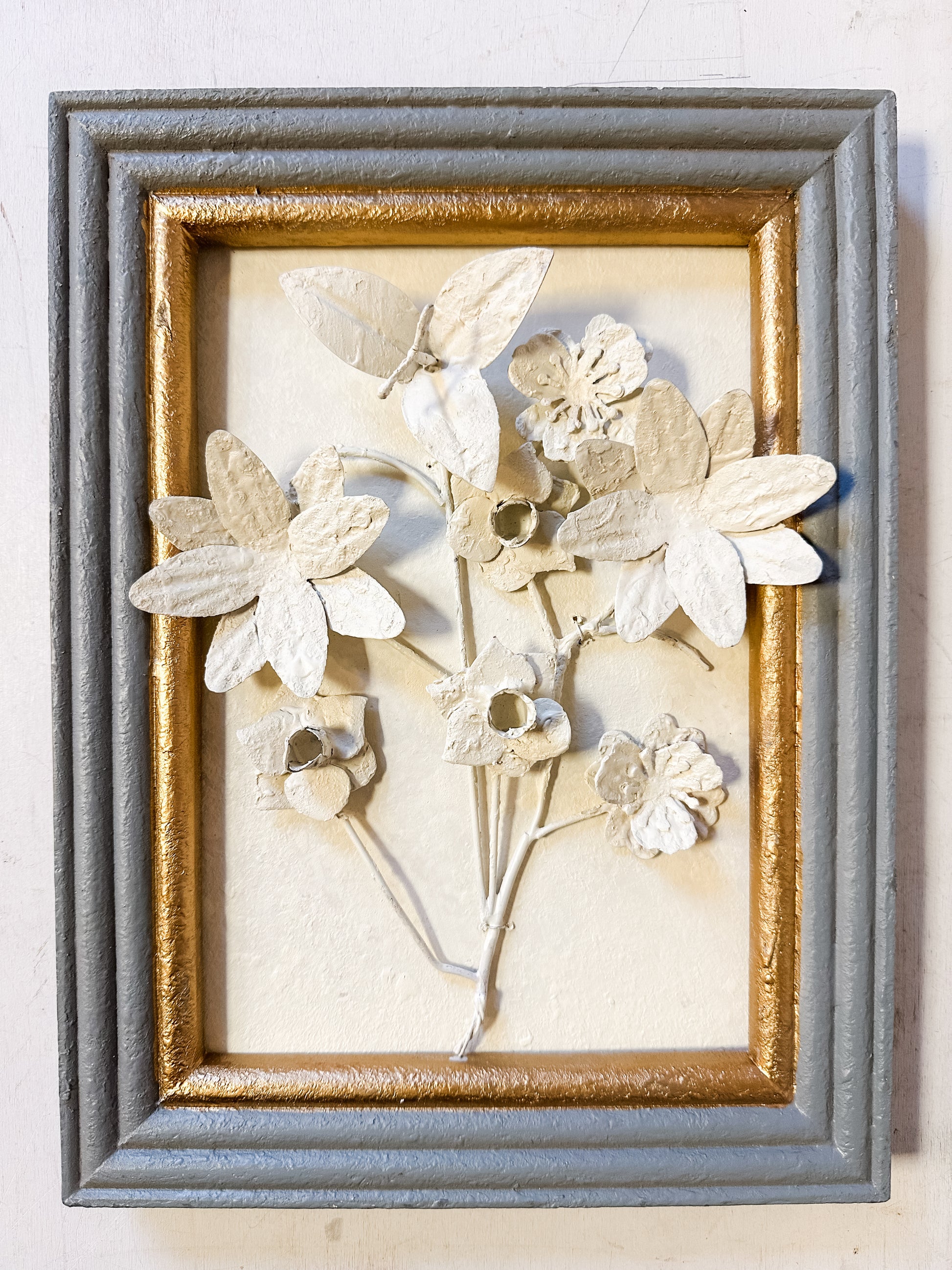 French blue 3D botanical wall art at The Rustic Barn in Killingworth, CT