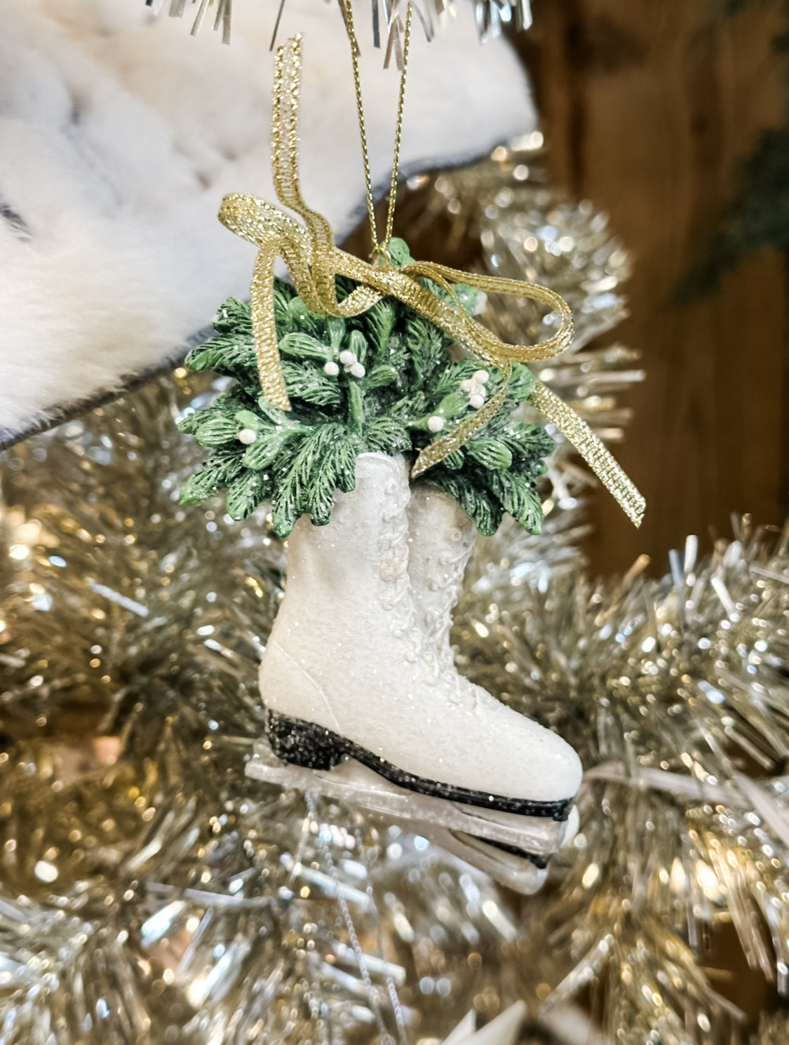 frosted ice skates ornament at The Rustic Barn in Killingworth CT