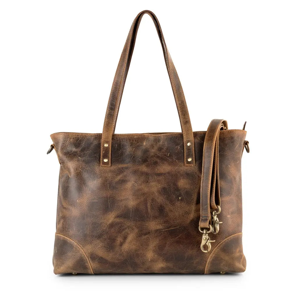 full grain leather womens functional tote bag at the rustic barn in killingworth ct