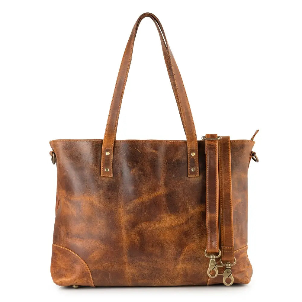 full grain leather womens functional tote bag at the rustic barn in killingworth ct