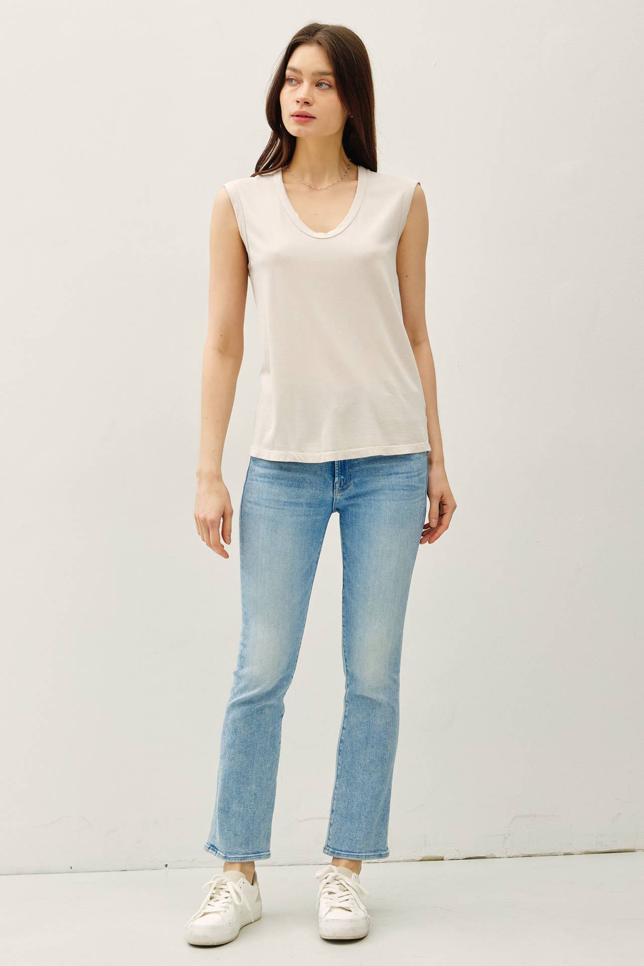 cap sleeve scoop neck tee cream color at the rustic barn in Killingworth ct