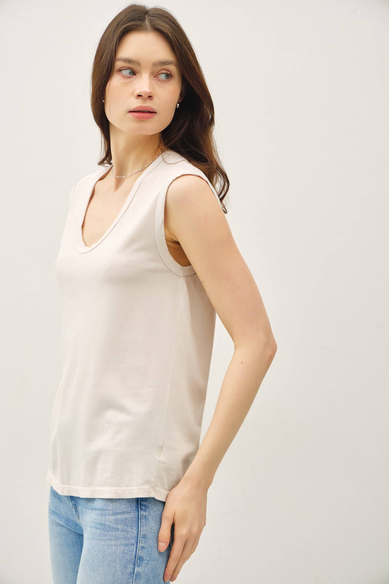 cap sleeve scoop neck tee cream color at the rustic barn in Killingworth ct