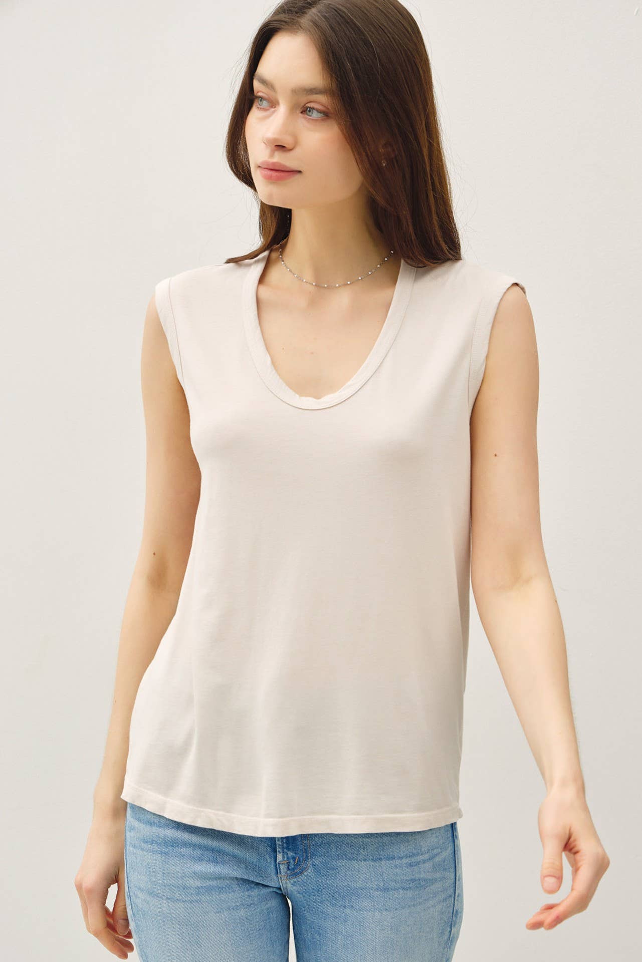 cap sleeve scoop neck tee cream color at the rustic barn in Killingworth ct