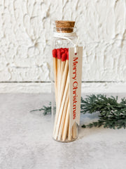 glass bottle red tipped matches with tag on it for christmas at the rustic barn in killingworth ct