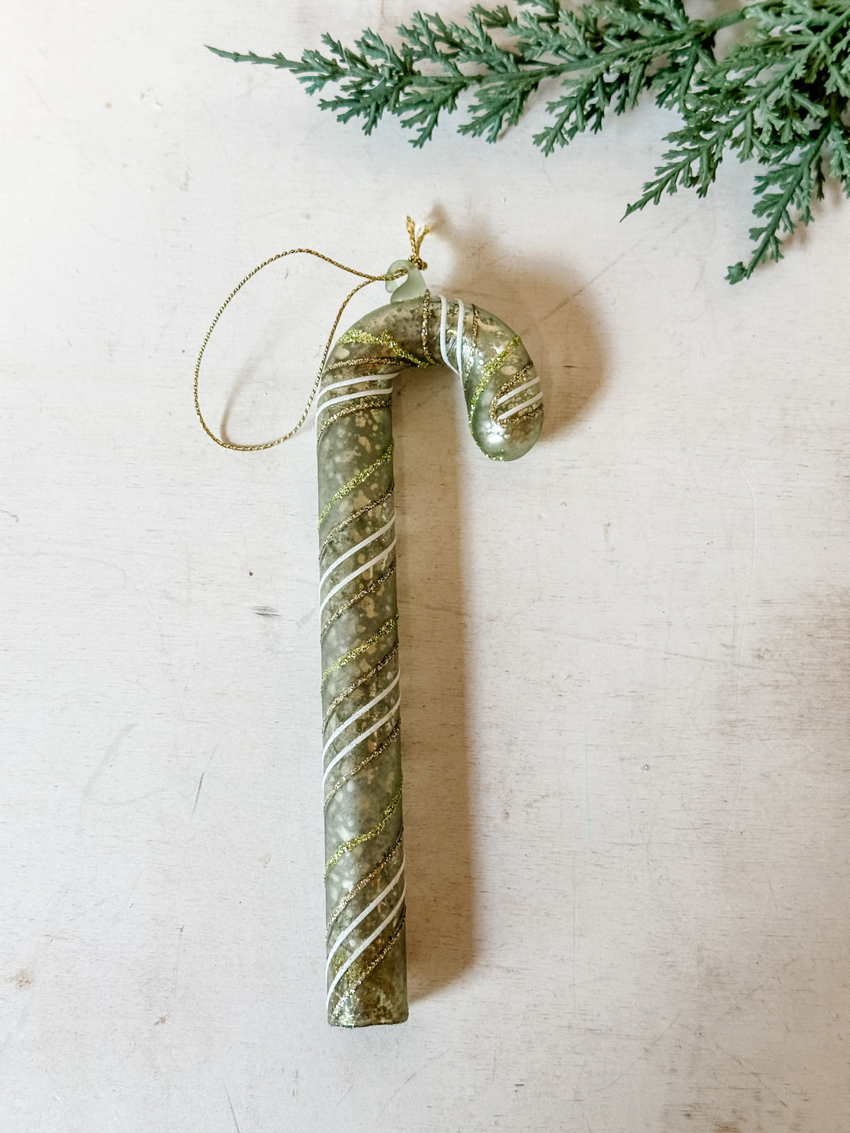 glass striped green candy cane ornaments at the rustic barn in killingworth ct