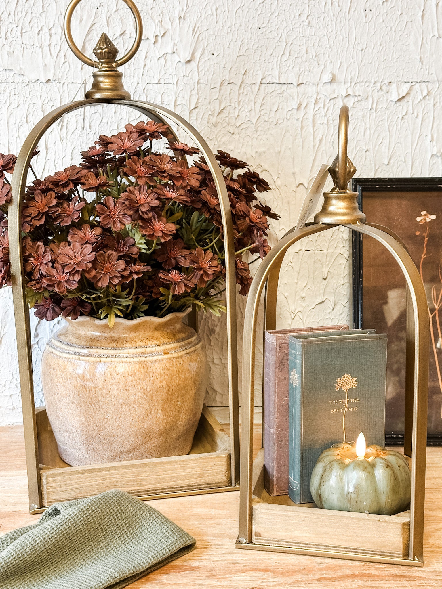 gold and wood open lantern at the rustic barn in killingworth ct