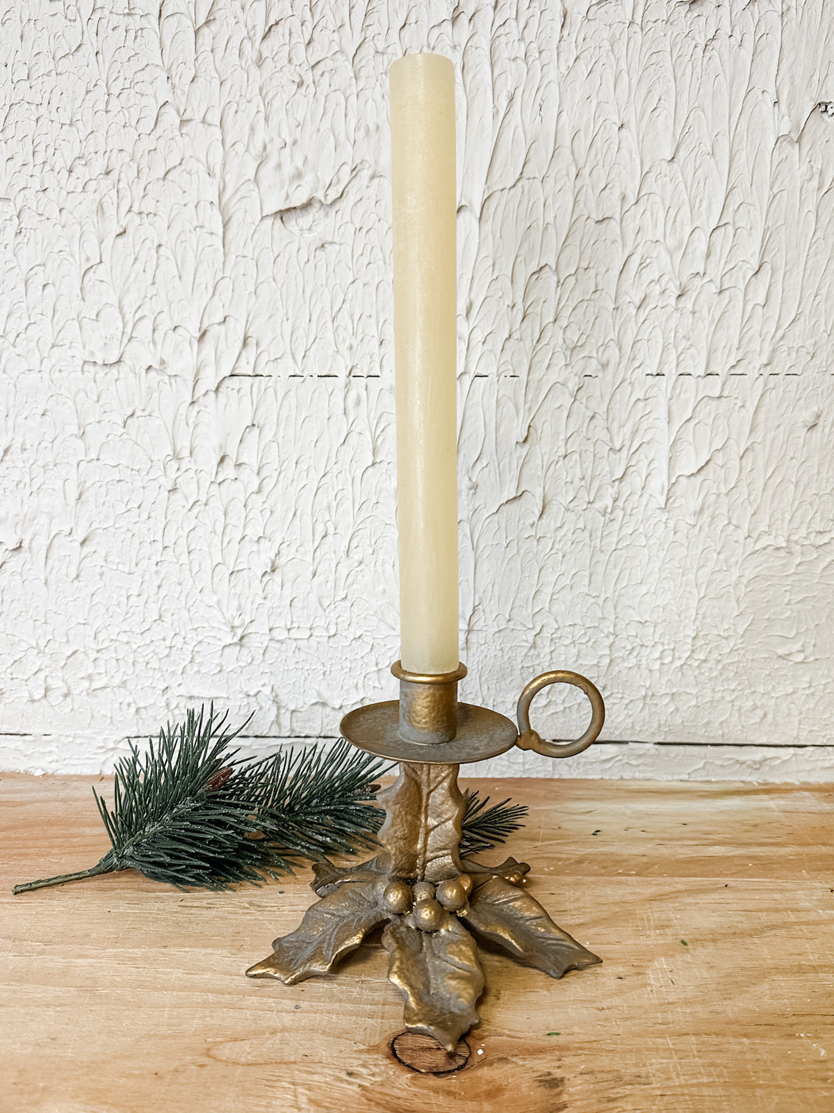 gold holly candle taper for christmas at the rustic barn in killingworth, CT
