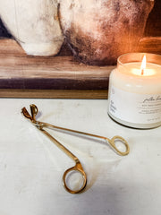 gold metal candle wick trimmer at the Rustic Barn in Killingworth CT