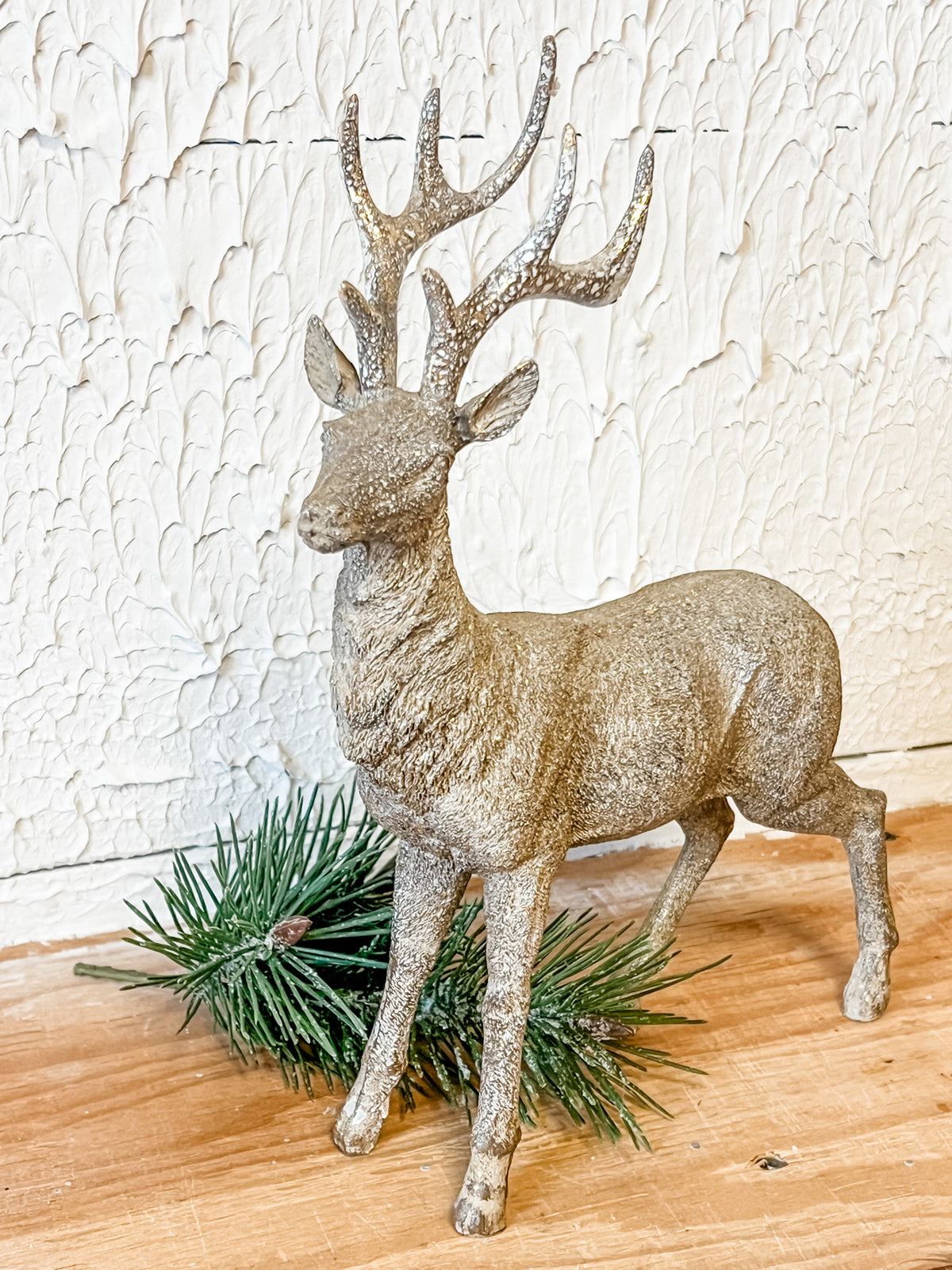 gold resin standing deer at the rustic barn in killingworth ct