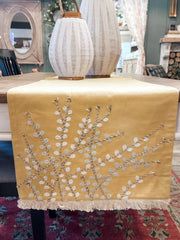 botanical embroidered yellow table runner at the rustic barn in killingworth ct