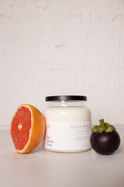 grapefruit and mangosteen 16 ounce hand poured soy candle at the rustic barn in Killingworth ct